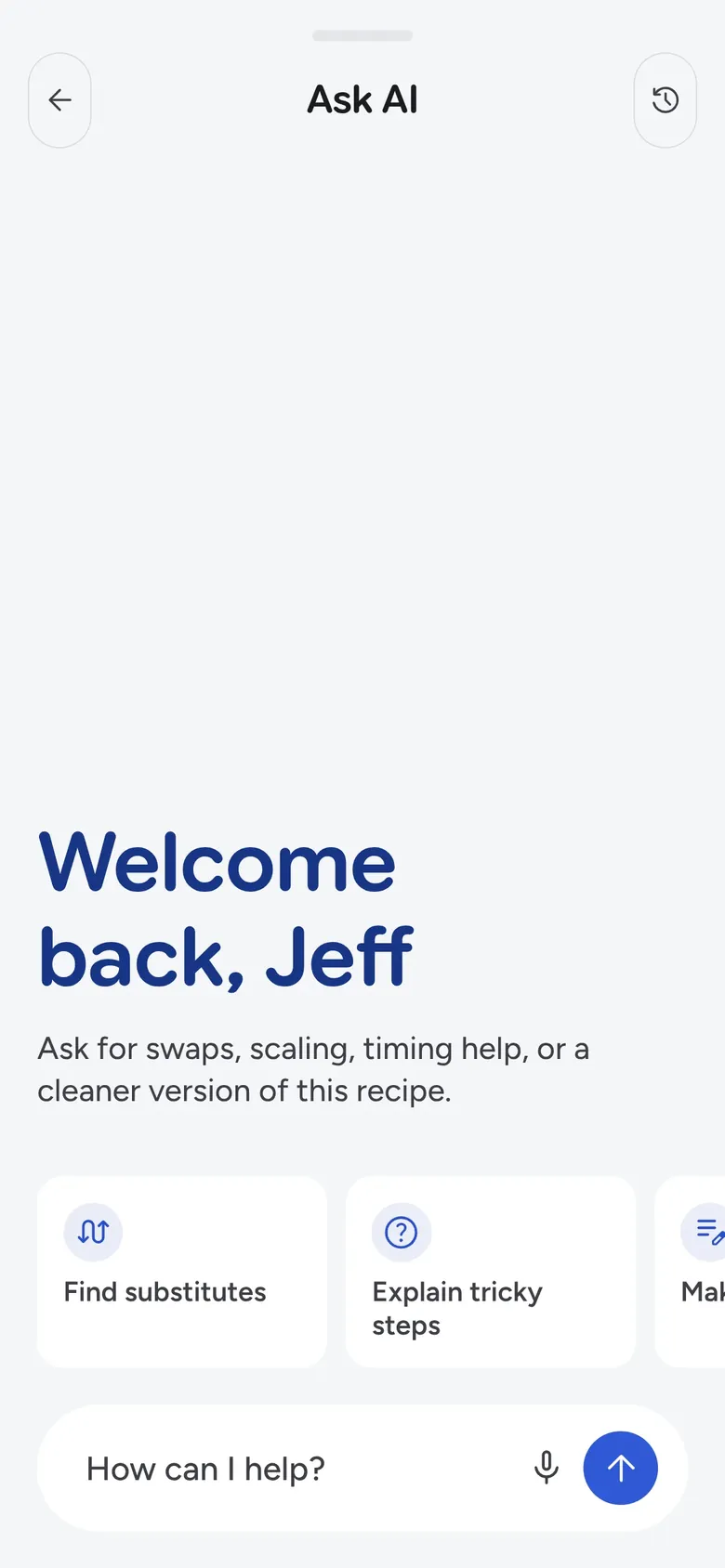 Recipe Scout Ask AI screen