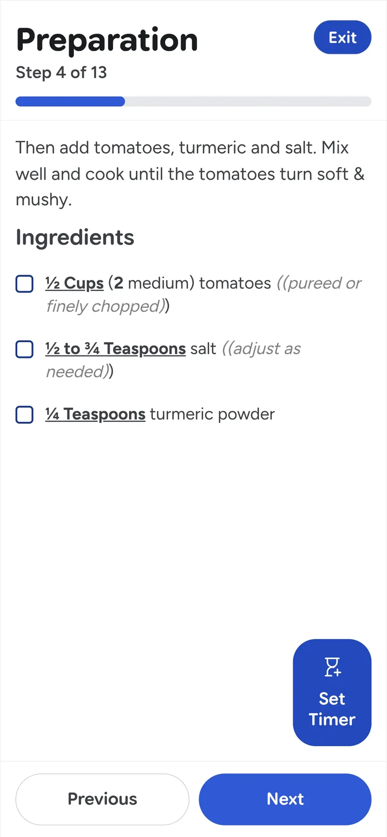 Recipe Scout step-by-step cooking mode