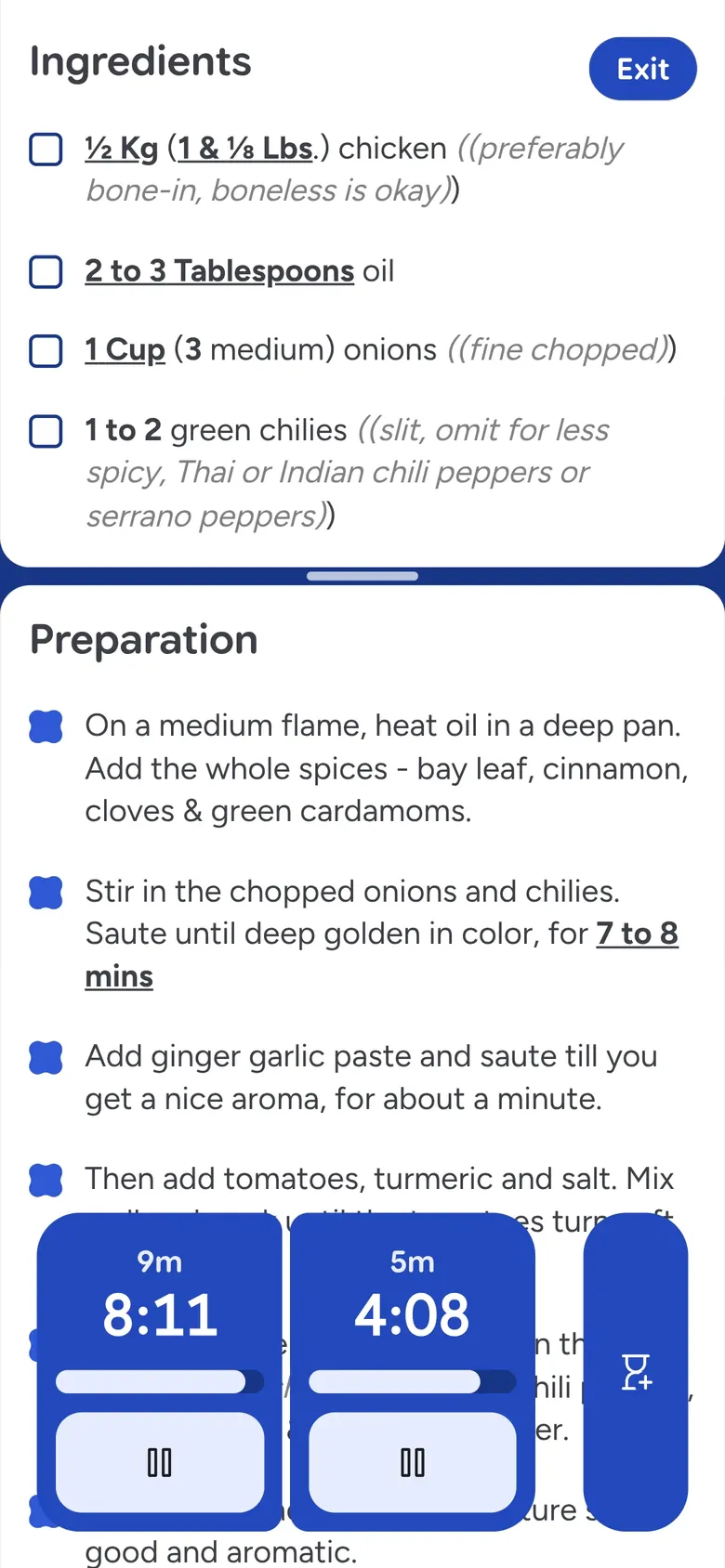 Recipe Scout cooking timers
