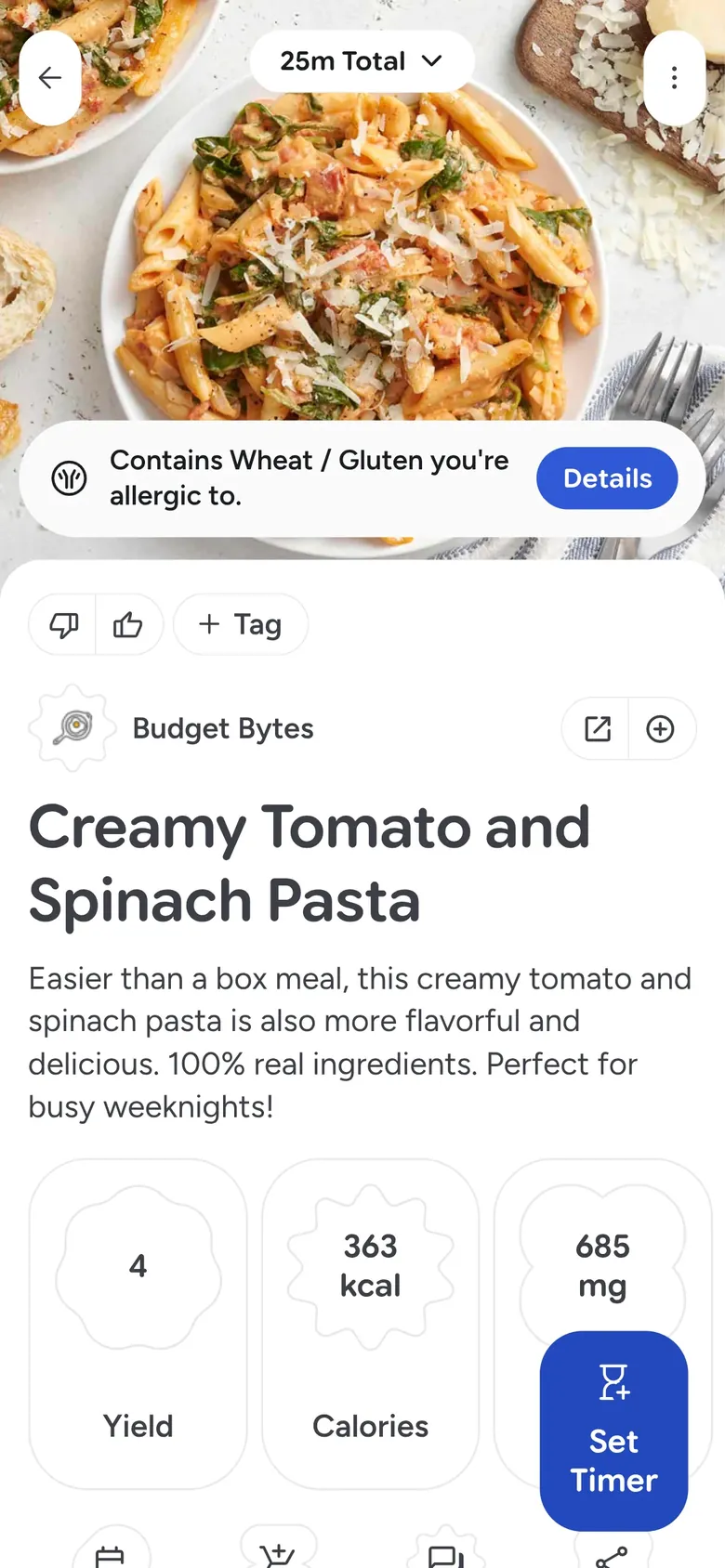 Recipe Scout recipe detail screen